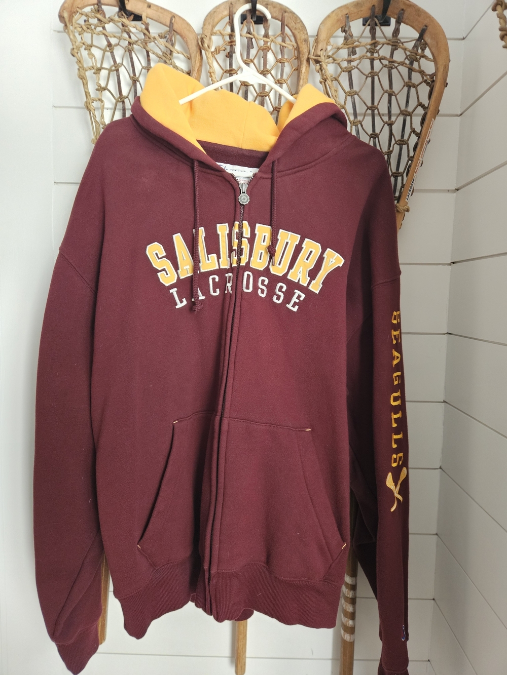 Salisbury Lacrosse Champion Maroon Zip-Up Hoodie with Gold Lined Hood